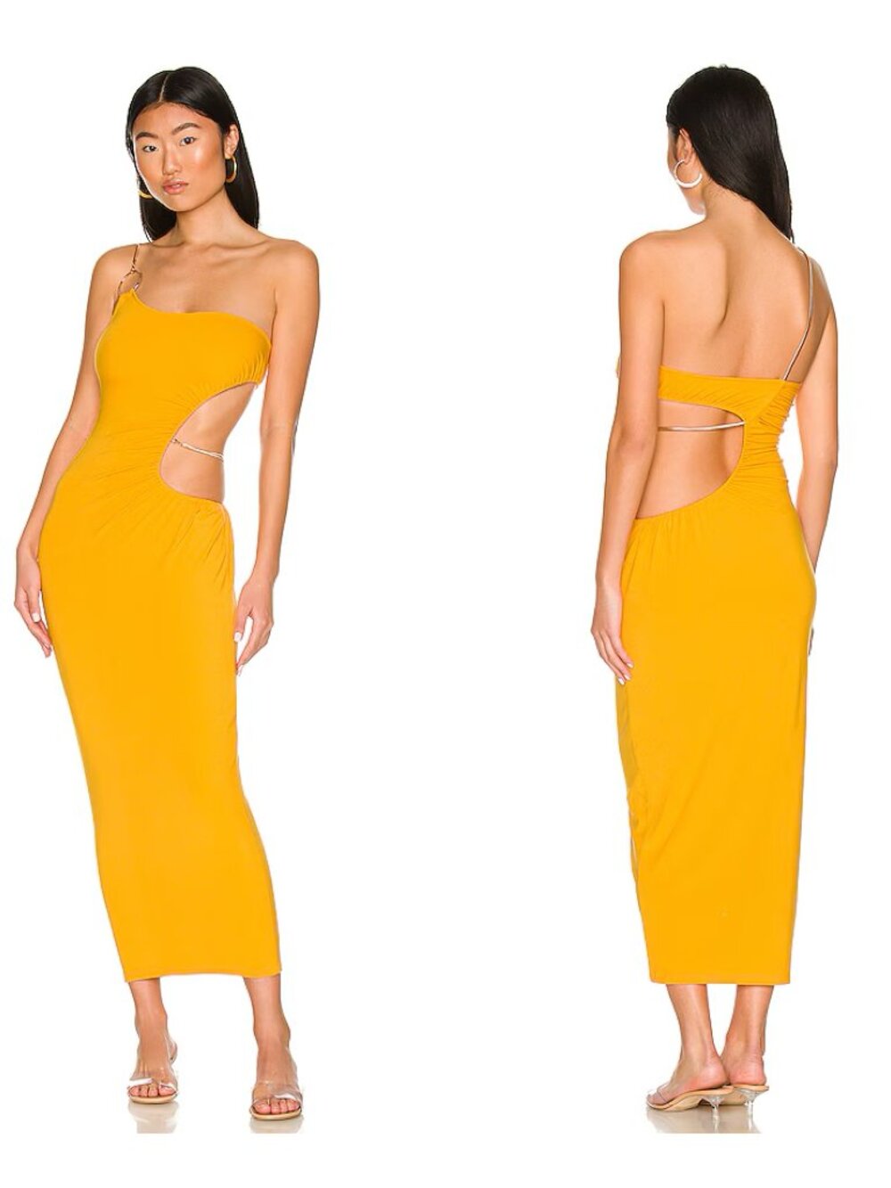 WeWoreWhat Dress Womens Small Orange Snake Chain Cut Out Maxi Bodycon Asymmetric